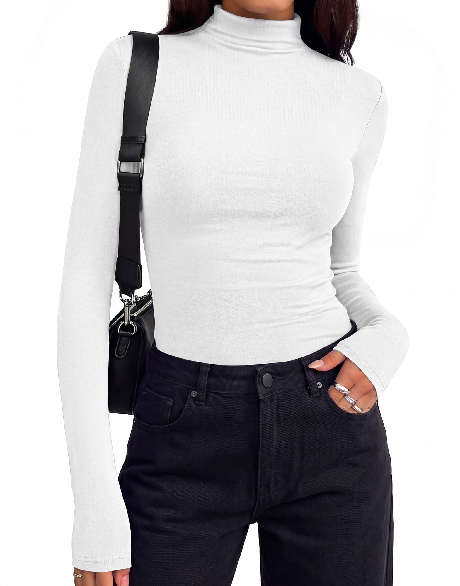 BTFBM Mock Tops for Women Fitted Long Sleeve Shirts Fall Fashion Clothing Thermal Layering Undershirts Going Out Outfits
