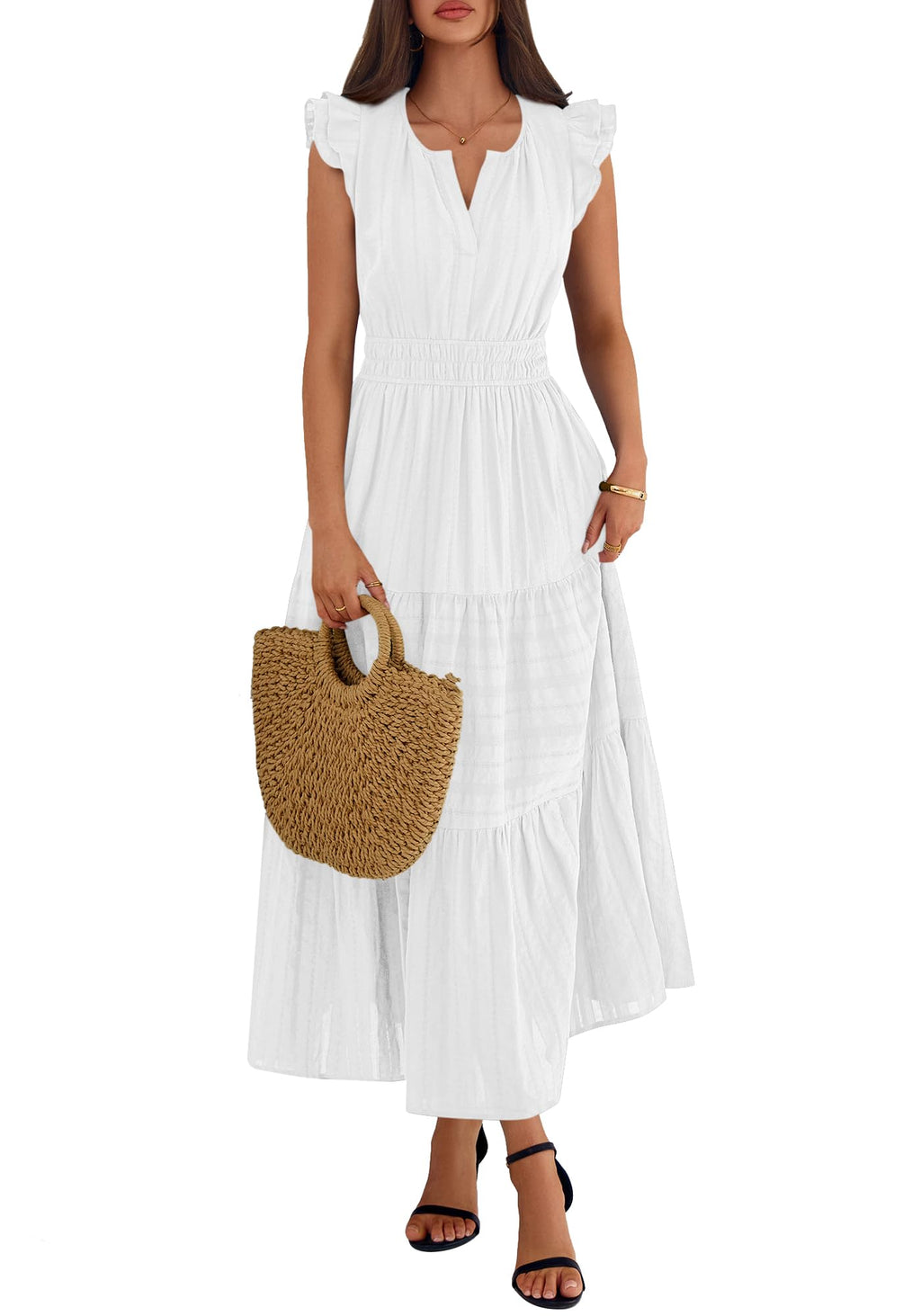 BTFBM Womens Summer Maxi Dress  Spring Boho Vacation Ruffle Flutter Short Sleeve A Line Tiered Flowy Dresses Pockets