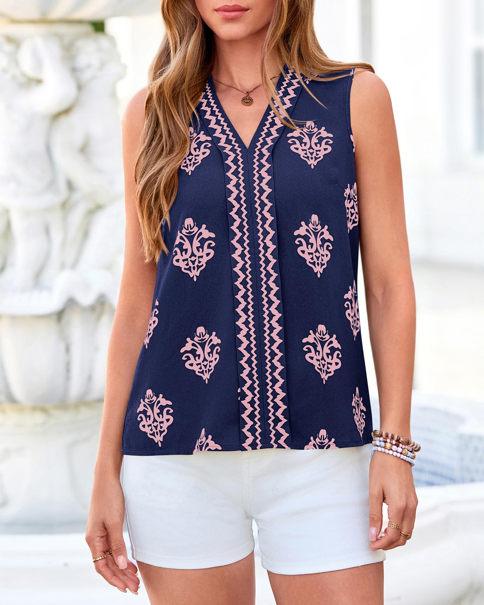 BTFBM Womens Tank Tops Floral Printed V Neck Sleeveless Spring Business Work Dressy Casual Shirts Chiffon Blouses
