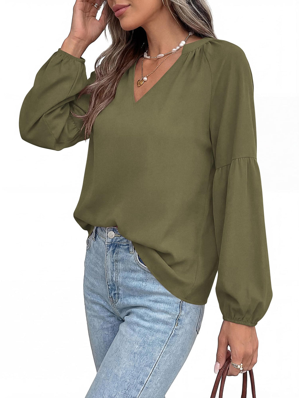 BTFBM Blouses for Women Dressy Casual Boho Tops V Neck Lightweight Long Sleeve Shirts Spring Clothes