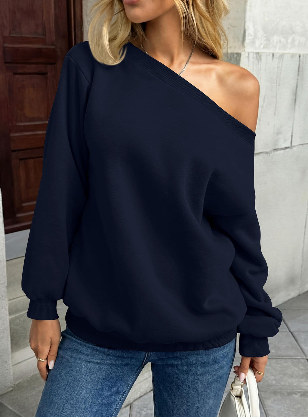 PRETTYGARDEN Womens Off The Shoulder Sweatshirt Loose Fit Slouchy Long Sleeve Tops,Fleece Cropped Sweatshirts,Oversized Pullover,Casual Daily Street Y2K Outfits,Fall Winter Clothes