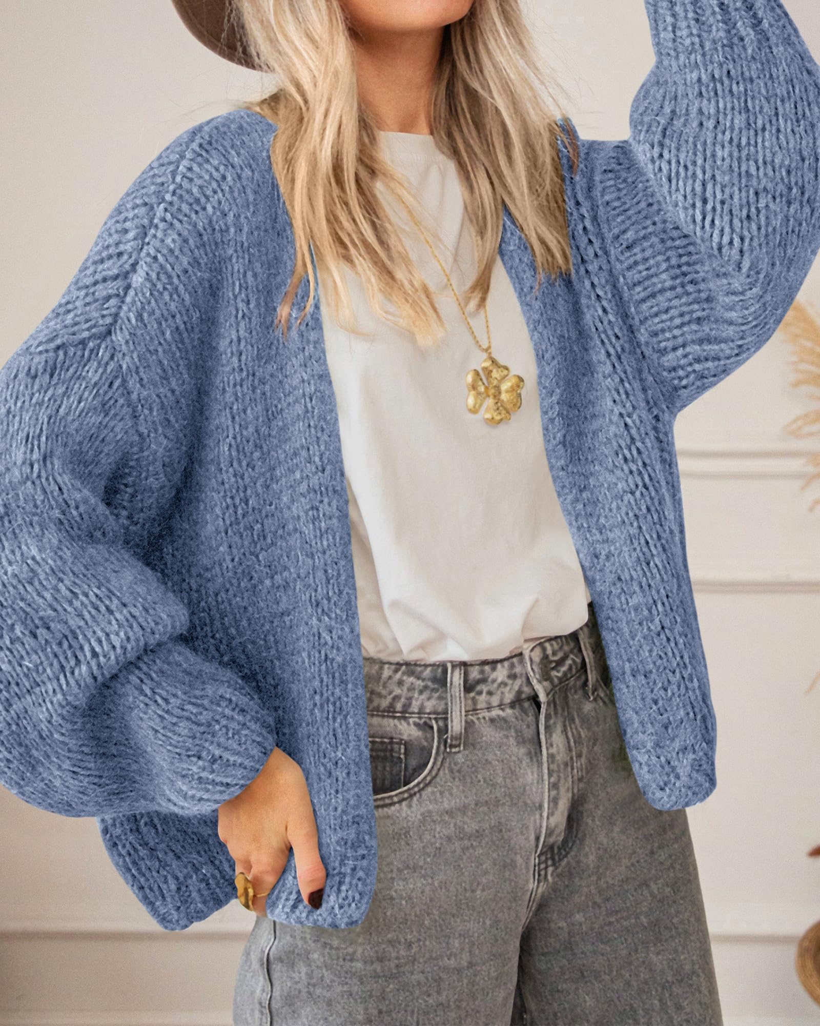 BTFBM Cardigan Sweaters for Women Fall Fashion Clothes | No Button No Pocket Design, Chunky Knit Open Front Cardigans, Ribbed Cuff Long Sleeve Sweater, Loose Winter Coat Clothing