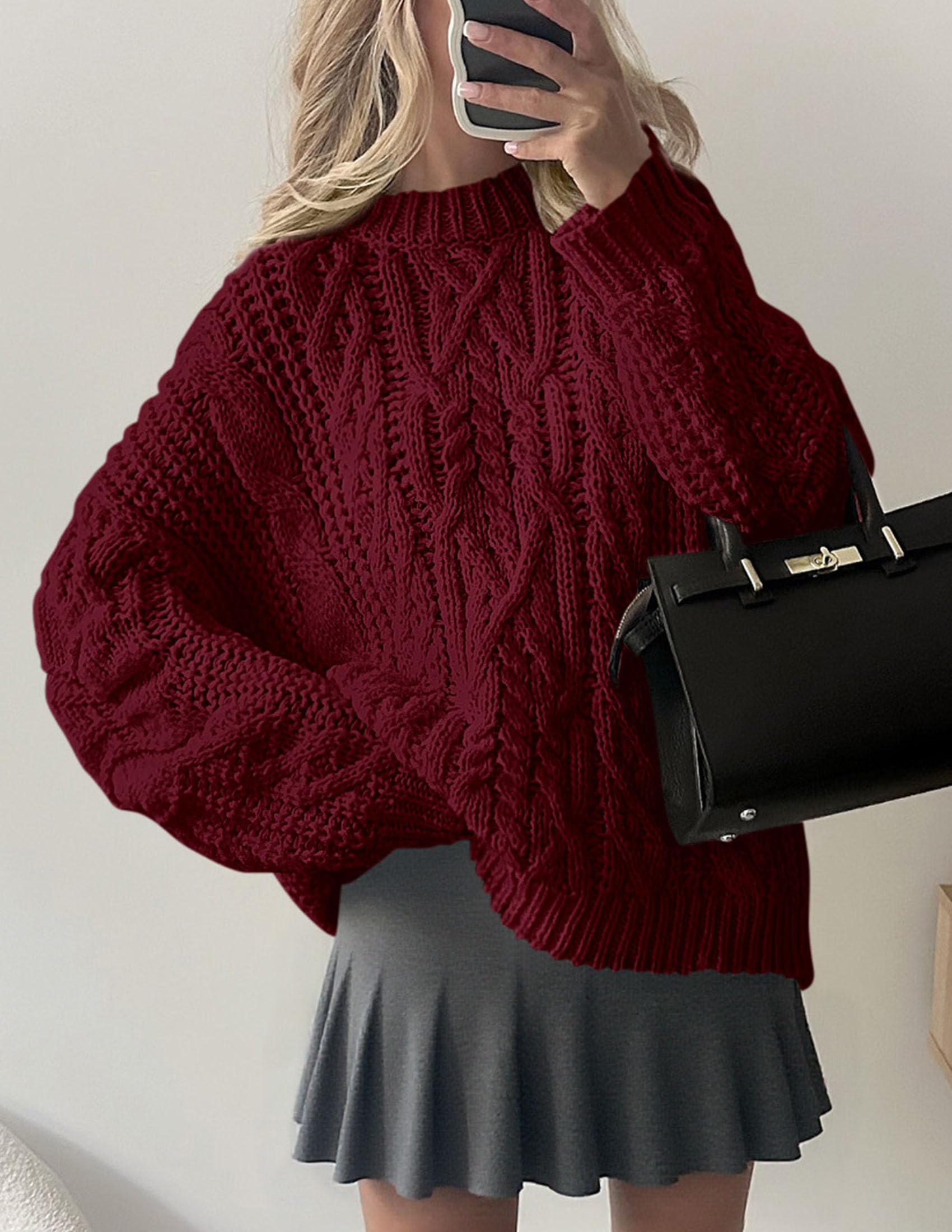 PRETTYGARDEN Women's Oversized Fall Sweaters Casual Long Sleeve Crewneck Chunky Cable Knit Pullover Tops Winter Clothes