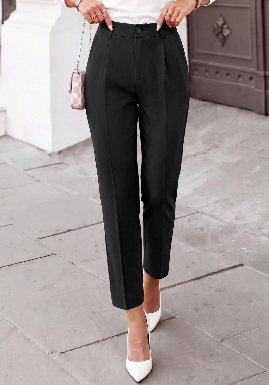 BTFBM Dress Pants Women Work Business Office Ankle Trousers Pockets Straight Leg Pleated Womens Slacks,Tapered Trousers for Work Office,Elastic Back High Waist,Fall Business Casual Outfits