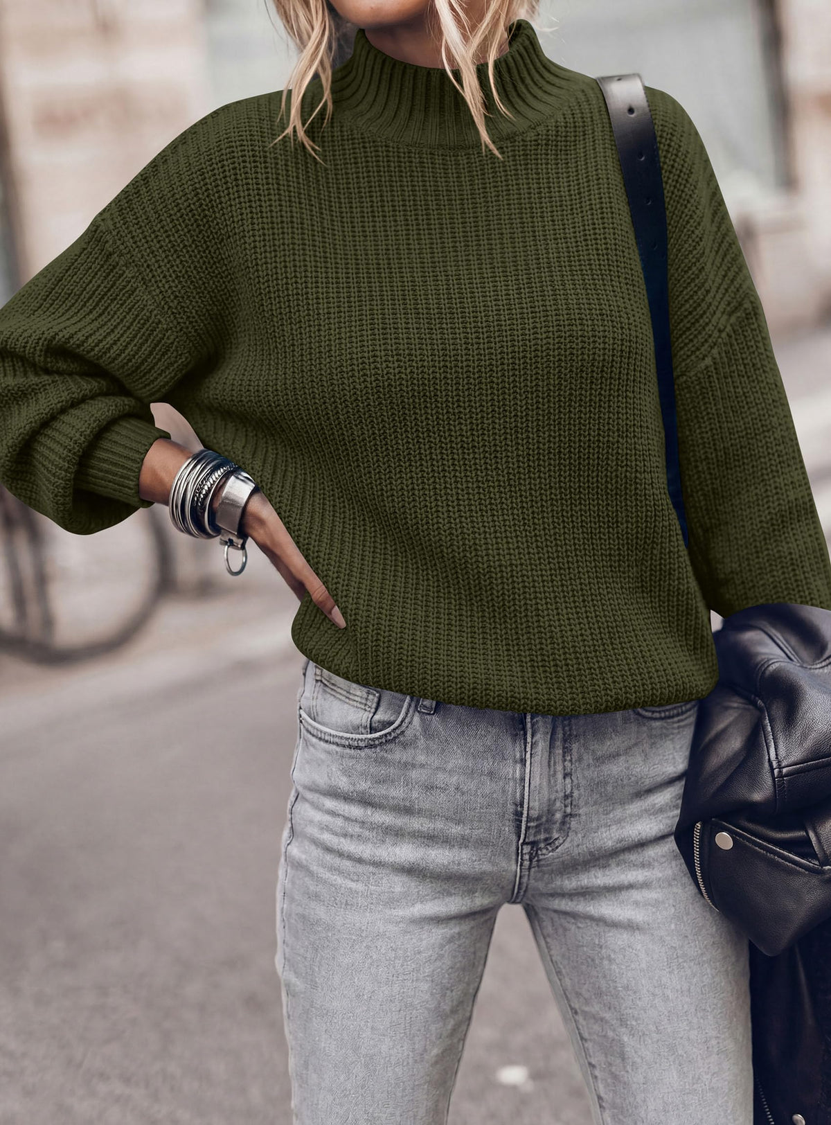 PRETTYGARDEN Women's Chunky Knit Fall Mock Turtleneck Pullover Sweaters,Long Sleeve Shirts, Casual Work Office Clothes, Going Out Tops, Trendy Winter Holiday Sweater, Loose Fit, Soft Cozy Layering