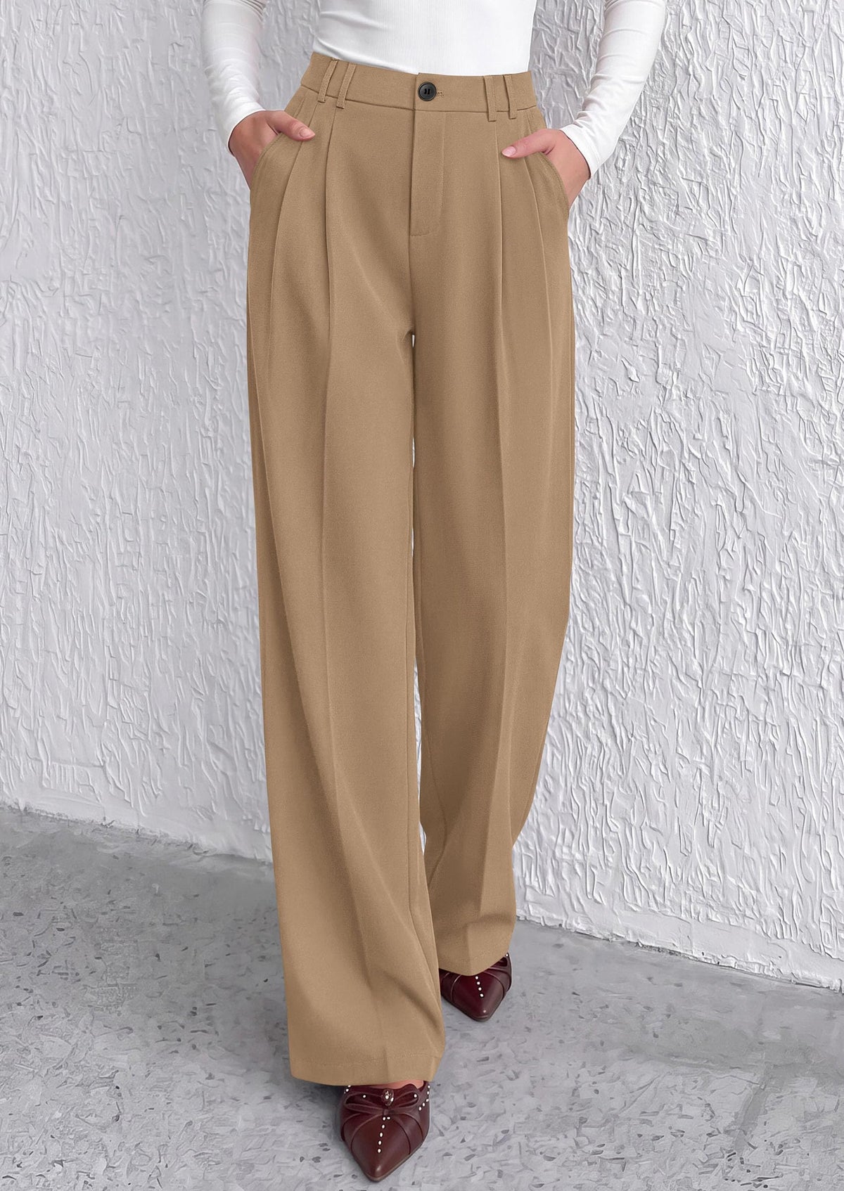 PRETTYGARDEN Women's Dress Pants Wide Leg Flowy Trousers High Waisted Palazzo Pants, Pleated Front, Side Pockets, Work Office Wear, Business Casual Outfits, Fall Fashion Clothing