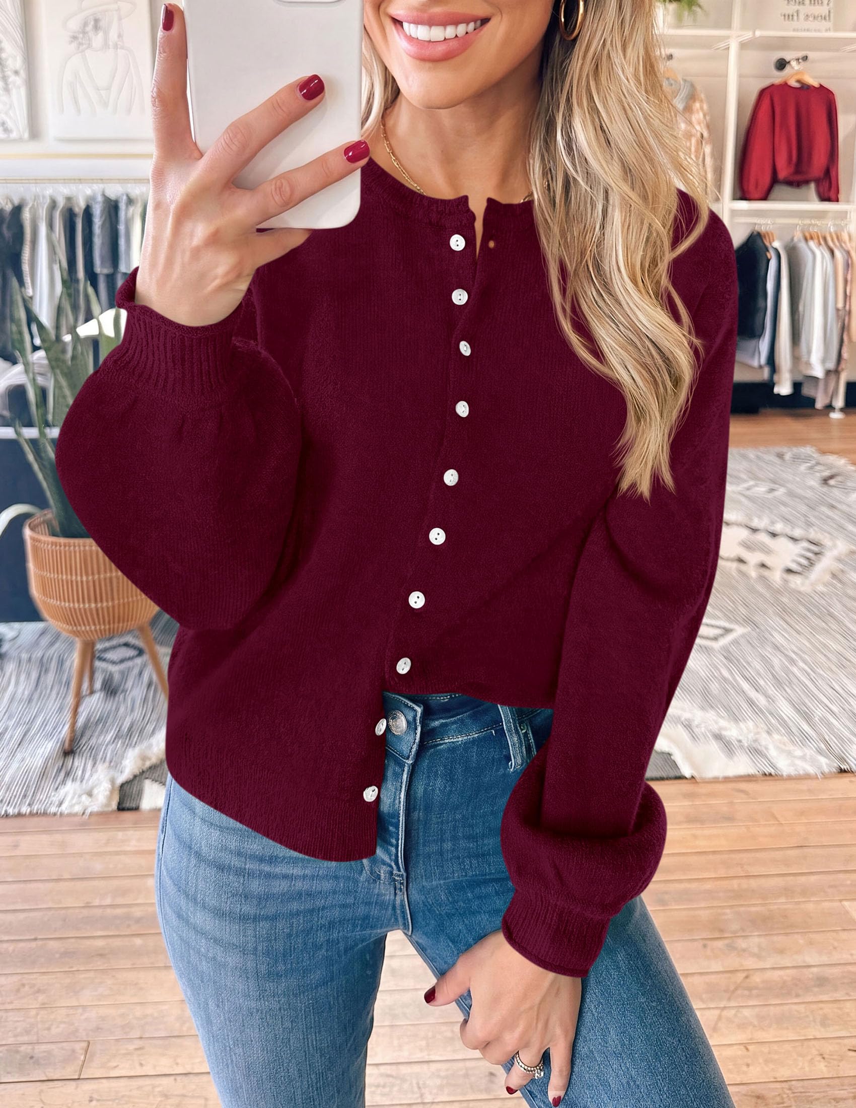 PRETTYGARDEN Women's Knit Cardigan Lightweight Cozy Sweaters Comfy Long Sleeve Work Tops, Button Down Shirts, Rolled Edges, Casual Fall Clothes for Going Out, Holiday, Winter Layering