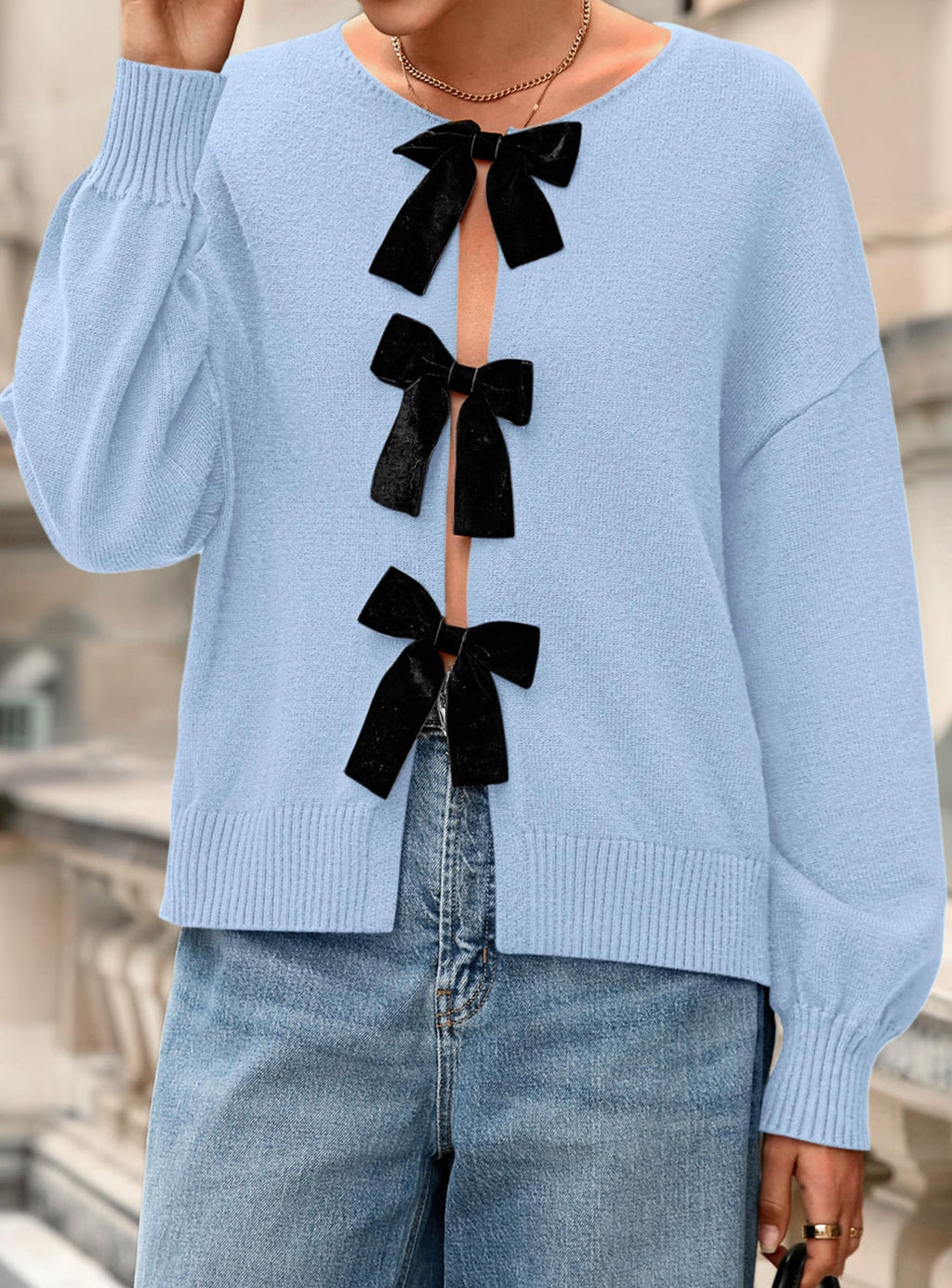 PRETTYGARDEN Cardigan Sweaters for Women Fall Fashion Bow Tie Front Long Sleeve Knit Sweater Tops Cute Winter Clothes