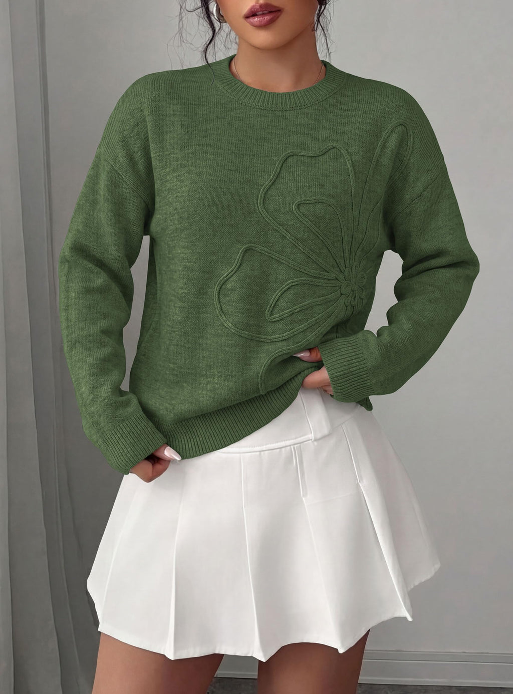 PRETTYGARDEN Women Fall Sweaters Trendy Floral Knit Pullover | Flower Embroidered Tops, Crew Neck, Soft Long Sleeve Shirts, Cozy Winter Layering Clothes for Casual Outing, Holiday Party