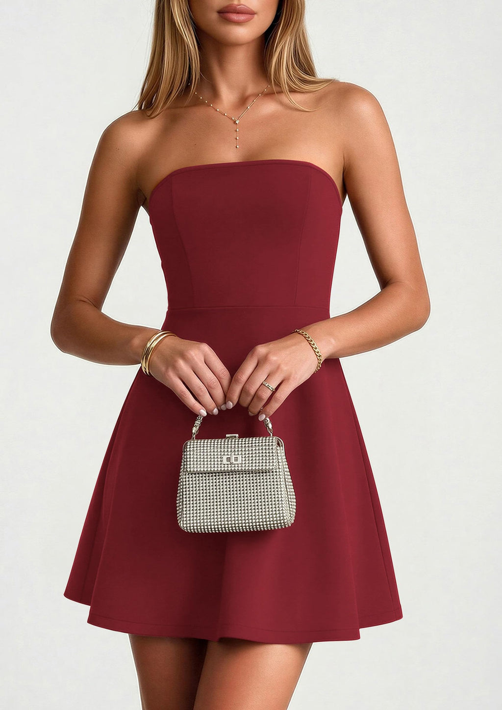 PRETTYGARDEN Women's Strapless Mini Summer Dress  Spring A Line Tube Top Wedding Guest Cocktail Party Short Dresses