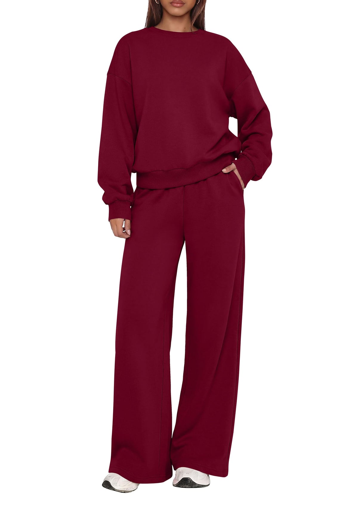 PRETTYGARDEN 2 Piece Lounge Sets for Women Casual Sweatsuits | Soft Fleece Lining,Crew Neck Oversized Sweatshirt & Wide Leg Pants,Workout Airport Matching Set Tracksuit,Fall Winter Outfits