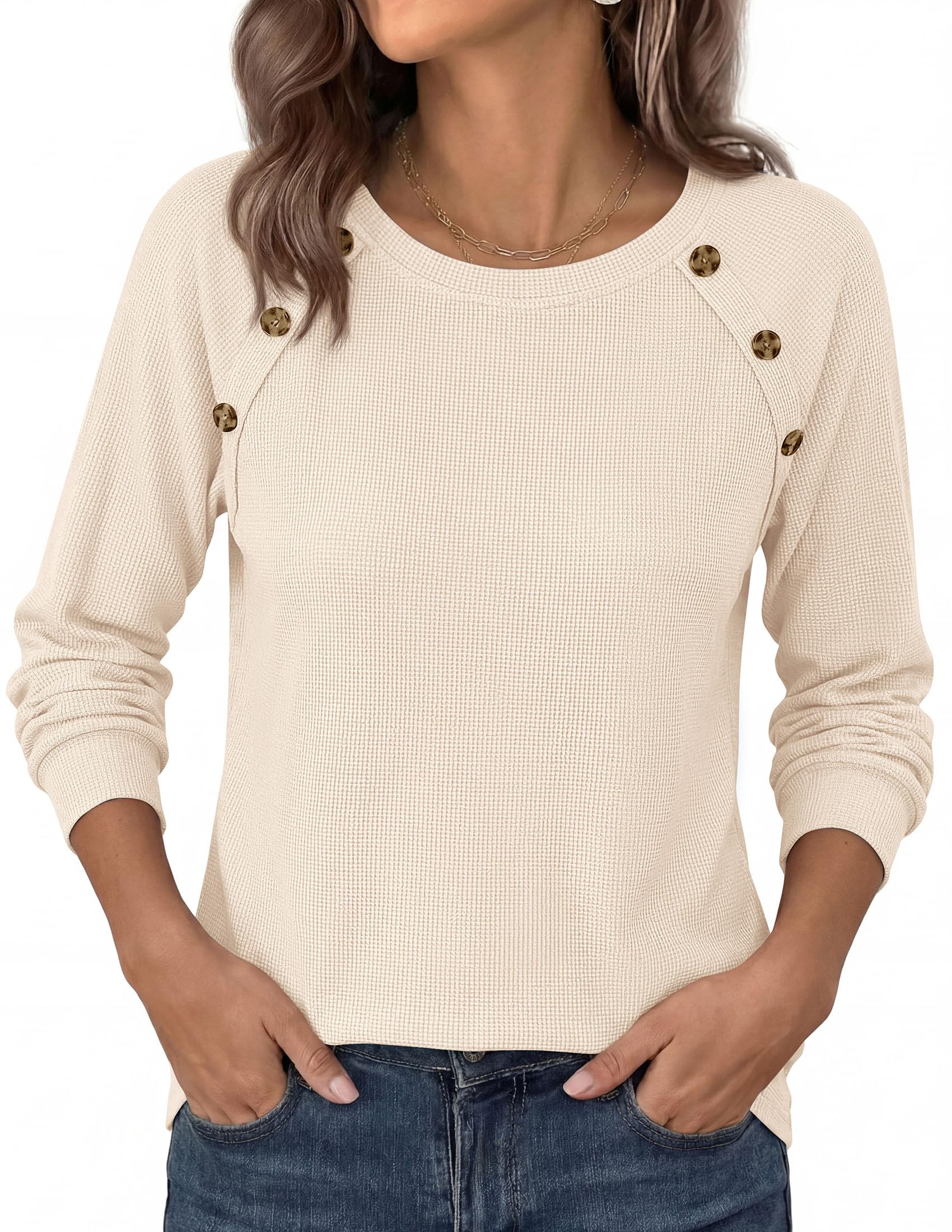 PRETTYGARDEN Long Sleeve Shirts for Women Waffle Knit Tops Fall Fashion Dressy Casual Loose Tunic Blouse Winter Clothing