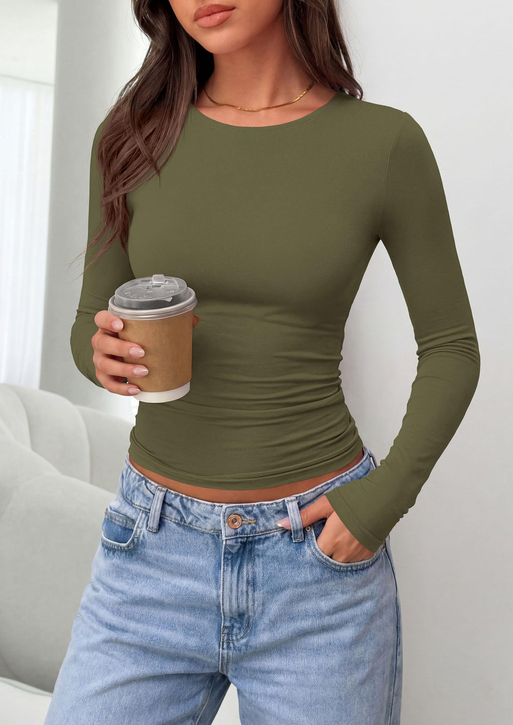 PRETTYGARDEN Long Sleeve Shirts for Women  Fall Casual Crewneck Tight Slim Fit Layering Basic T Shirt Going Out Tops