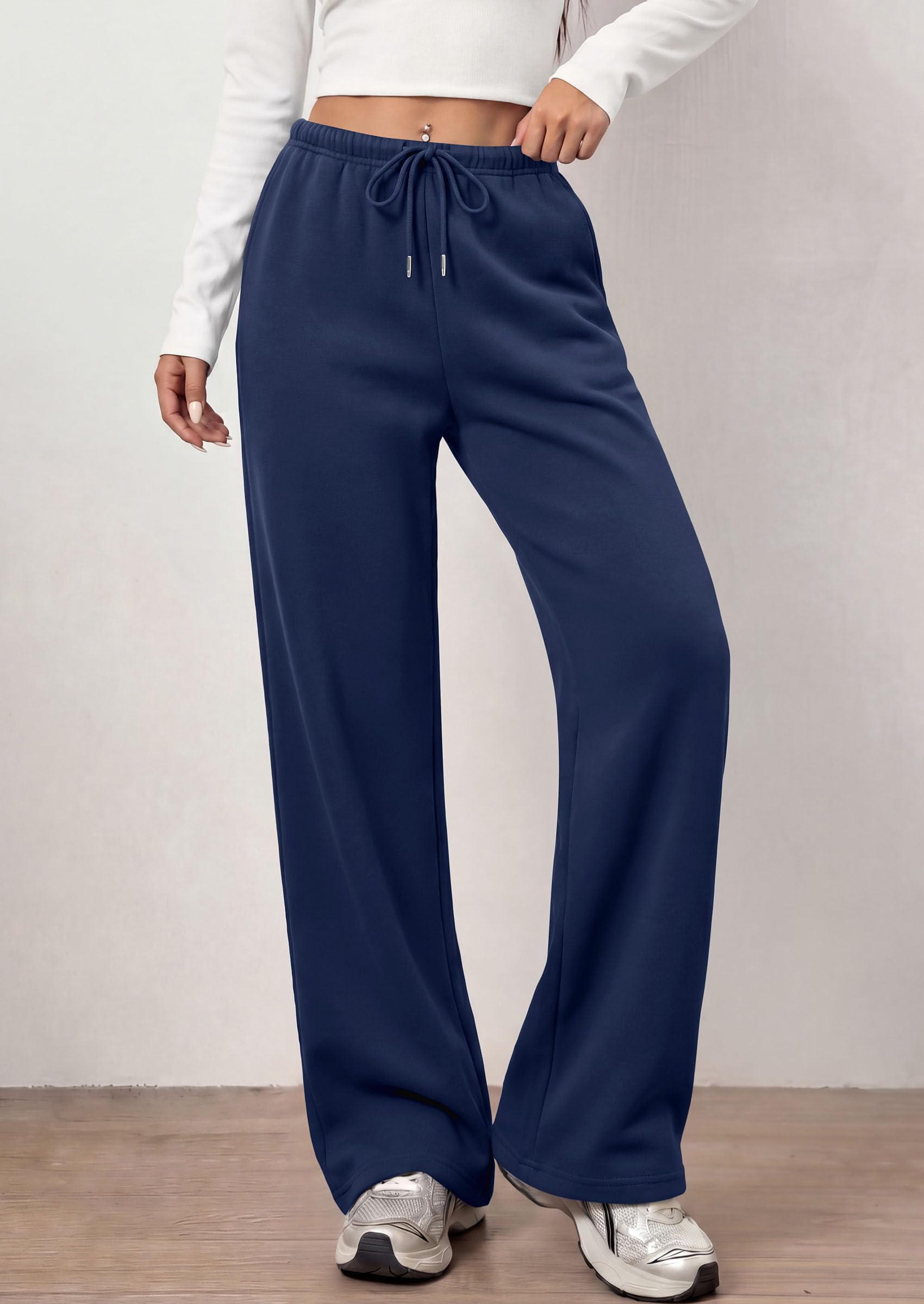 PRETTYGARDEN Womens Wide Leg Sweatpants Fleece Lounge Pants | Elastic Drawstring Waist,Baggy Jogger Yoga Sweat pants,Pockets,Fall Winter Clothes,Loose Daily Casual & Loungewear Trousers