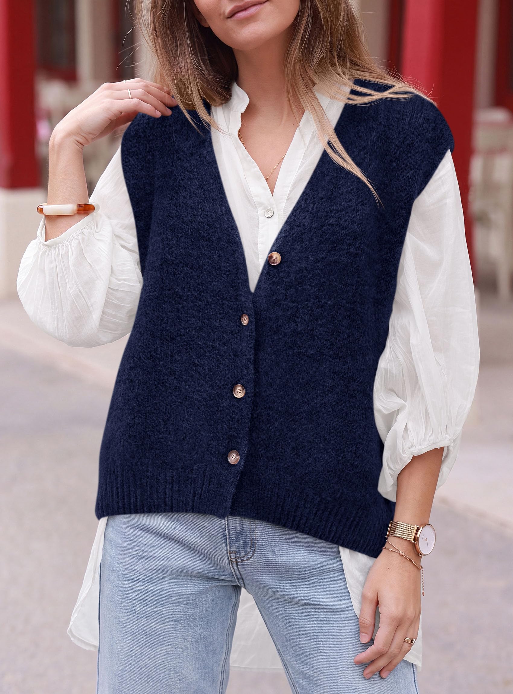 PRETTYGARDEN Womens Fall Sleeveless Button Down Sweater Vest | Soft Knit Fabric, Fashion Deep V Neck, Casual Loose Fit Sweater, Going Out Outfits, 2026 Trendy Winter Clothes