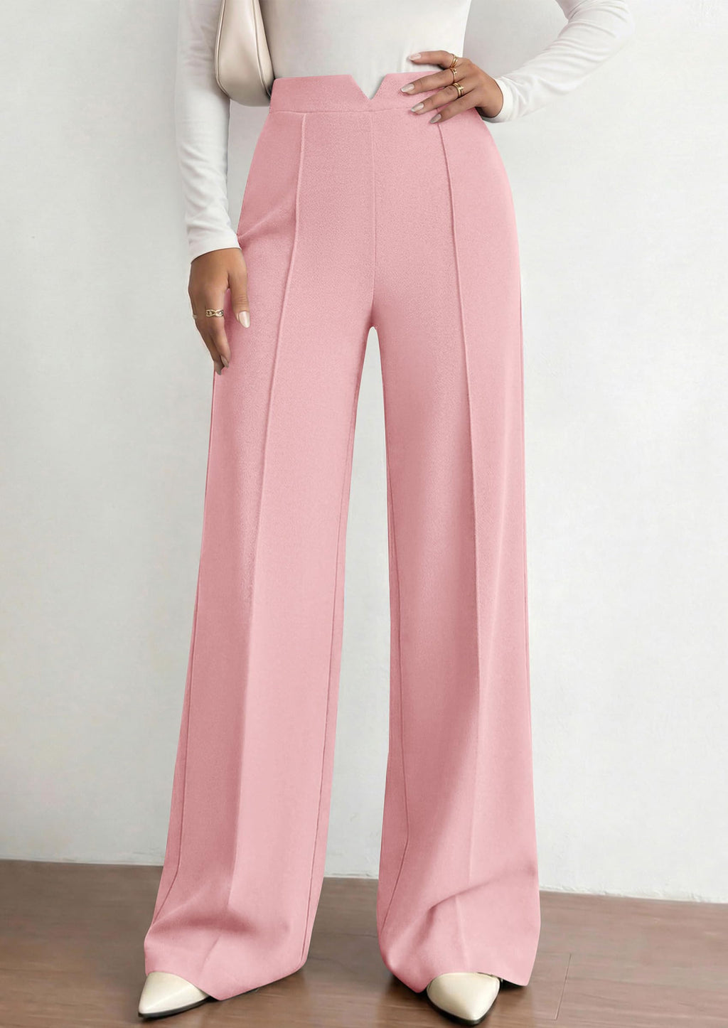 PRETTYGARDEN Women's Dressy Casual Wide Leg Palazzo Pants | V Notch High Waist, Soft Stretchy Knit Flowy Long Lounge Trousers, Casual Daily Office Work Outfits, 2026 Fall Clothes