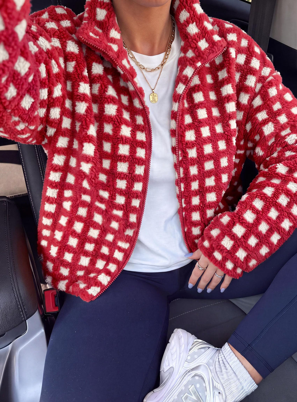 PRETTYGARDEN Women's Gingham Sherpa Fleece Jacket Plaid Cropped Teddy Coat Trendy Y2K Winter Jacket, Zip Up Stand Collar, Side Pockets, Fall Outfit for Casual Daily, Going Out, Streetwear, Outdoor