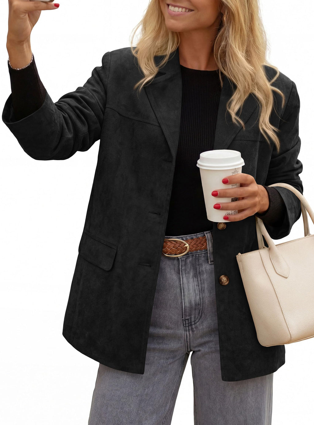 PRETTYGARDEN Women's Faux Suede Western Blazer Jacket