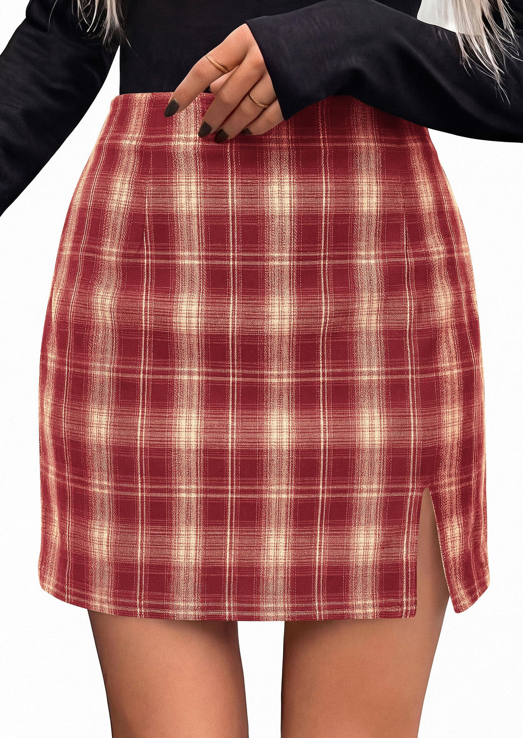 PRETTYGARDEN Women's Plaid Mini Bodycon Pencil Skirts Fall