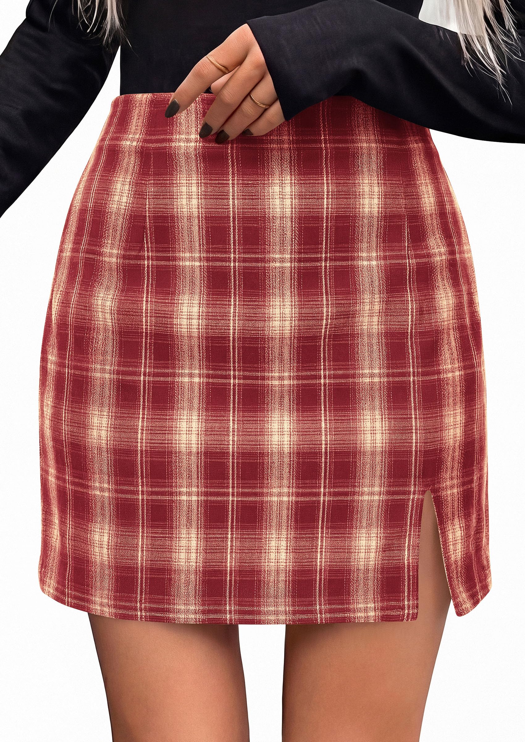 PRETTYGARDEN Women's Plaid Mini Bodycon Pencil Skirts Fall