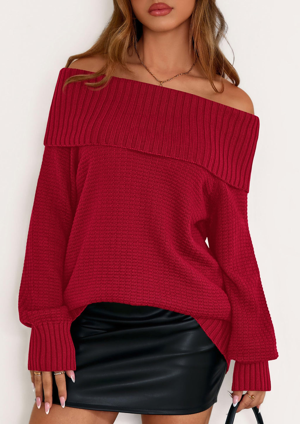 PRETTYGARDEN Womens Off The Shoulder Sweater Long Sleeve Tops Loose Knit Pullover Sweaters Fashion Fall Clothes