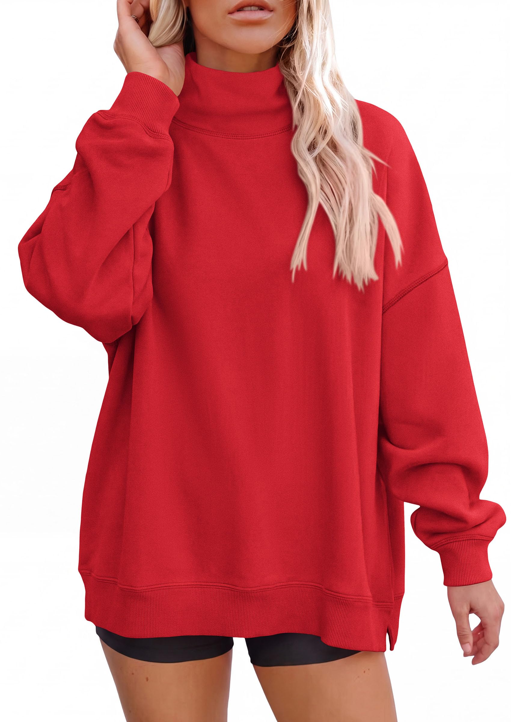 PRETTYGARDEN Womens Mock Neck Sweatshirt Oversized Pullover Loose Fit,Side Pockets,Long Sleeve Drop Shoulder Tops,Casual Lounge Work Travel Airport Outfits,Fall Fashion Winter Clothes