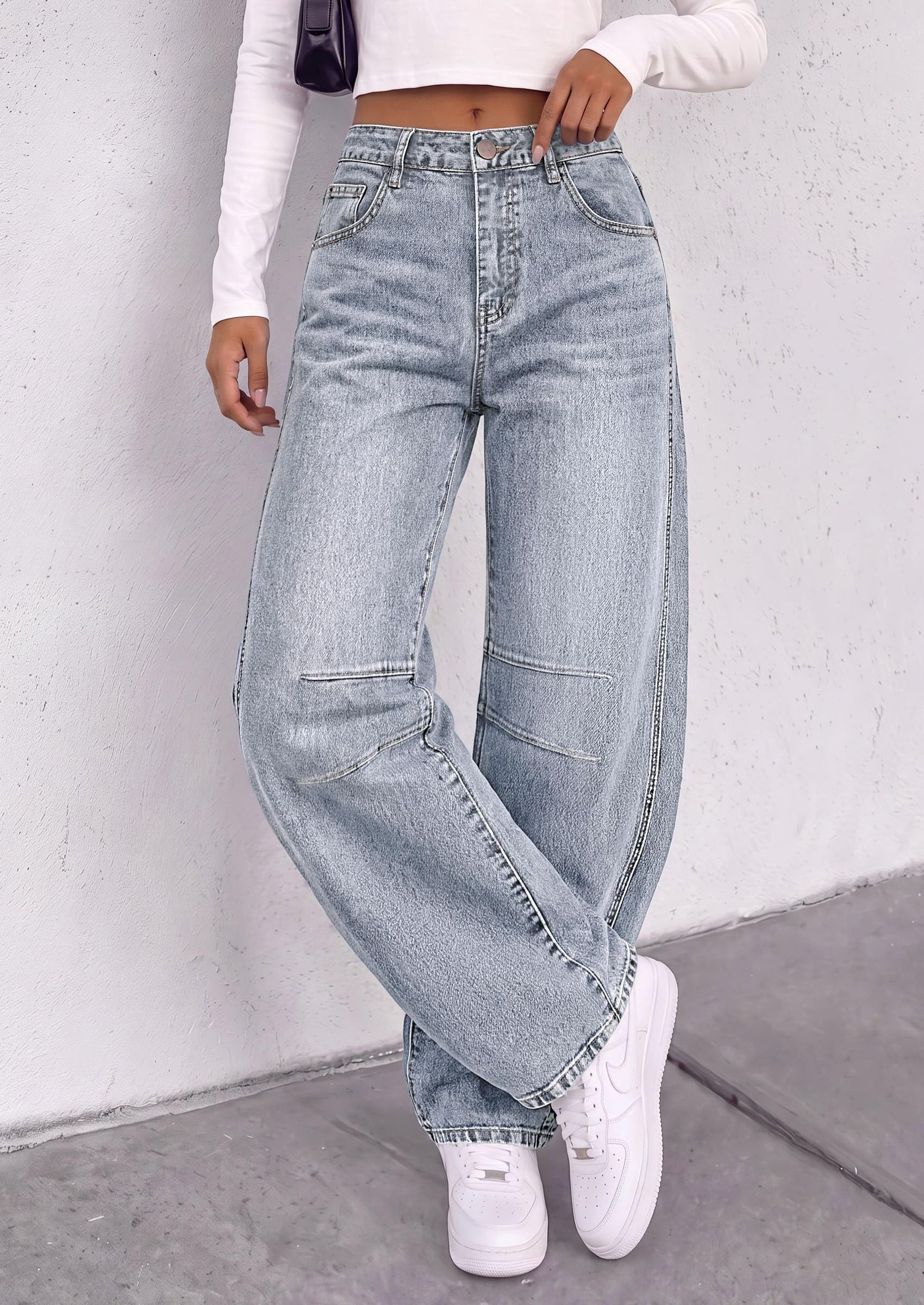 PRETTYGARDEN Women's Barrel Baggy Jeans High Waisted Pants