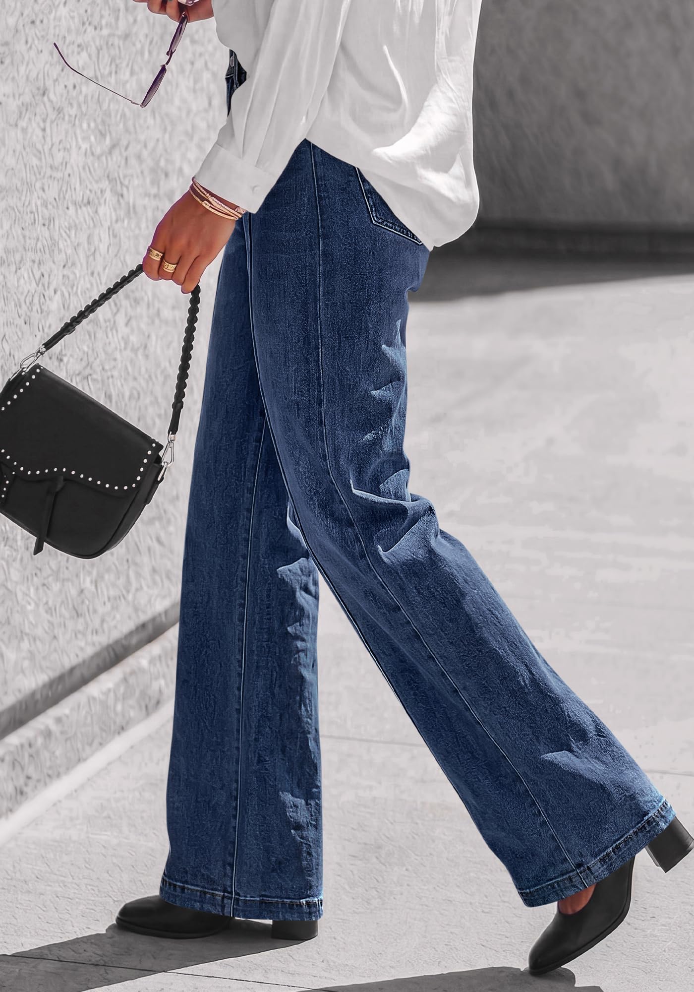 BTFBM Front Seam Stretchy Wide Straight Leg Jeans for Women Trendy Boyfriend Baggy Denim Jeans, High Waisted Palazzo Pants, 5-Pocket, Relaxed Fit, Full Length, Casual Bottoms, Fall Outfits