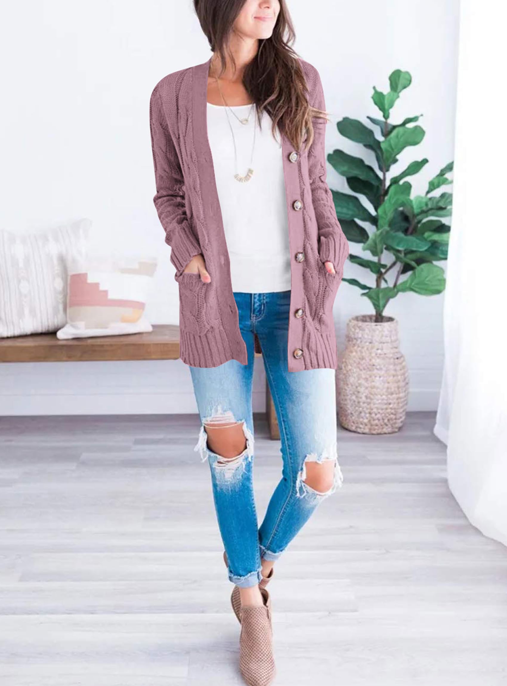 PRETTYGARDEN Women's Open Front Cardigan Sweaters Fall Fashion Button Down Cable Knit Chunky Winter Clothing Outerwear Coats