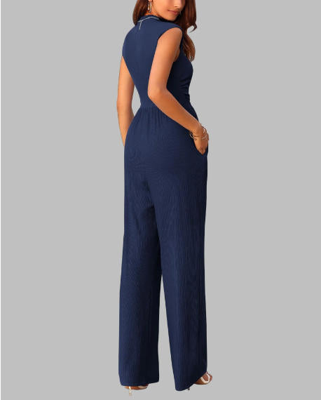 FreshPretty Womens Jumpsuit Dressy Casual Summer Outfits One Piece Cap Sleeve Mock Neck Wide Leg Pants Rompers with Pockets