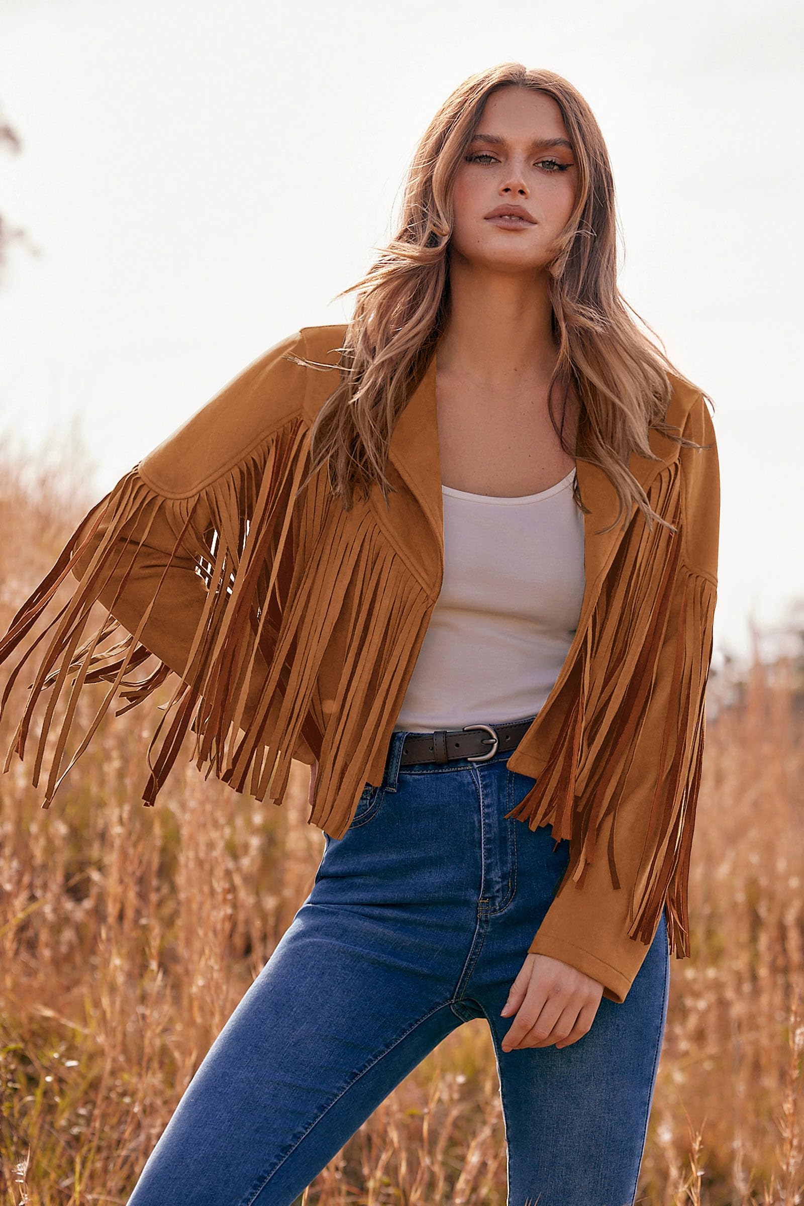 PRETTYGARDEN Women's Fringe Faux Suede Leather Jackets Fall Fashion Tassel Motorcycle Cropped Coats
