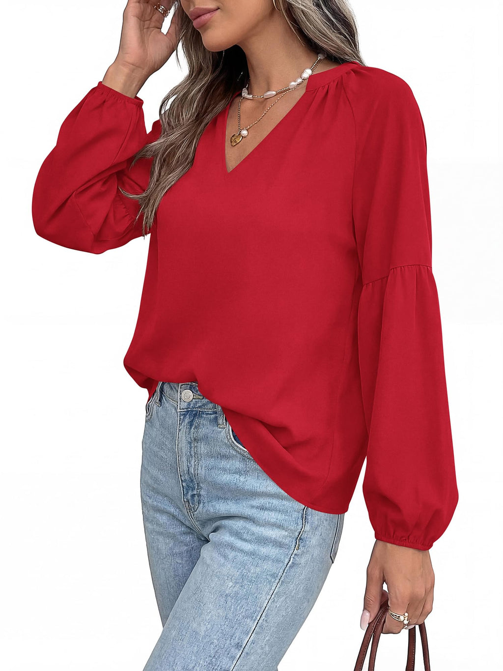 BTFBM Blouses for Women Dressy Casual Boho Tops V Neck Lightweight Long Sleeve Shirts Spring Clothes