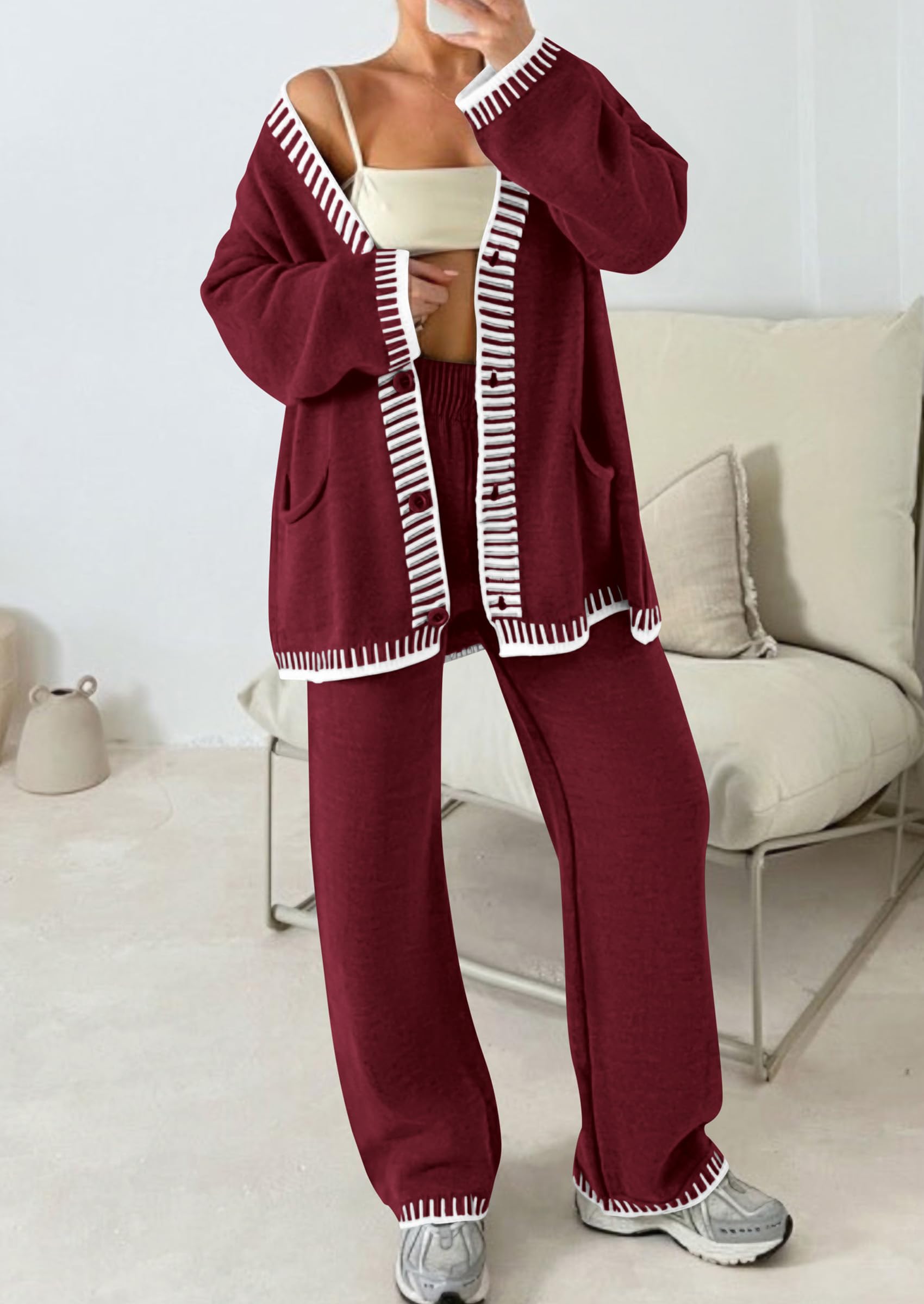 PRETTYGARDEN Lounge Sets for Women Fall Loungewear 2 Piece Outfits Cardigan Sweaters Track Suit Matching Winter Clothing