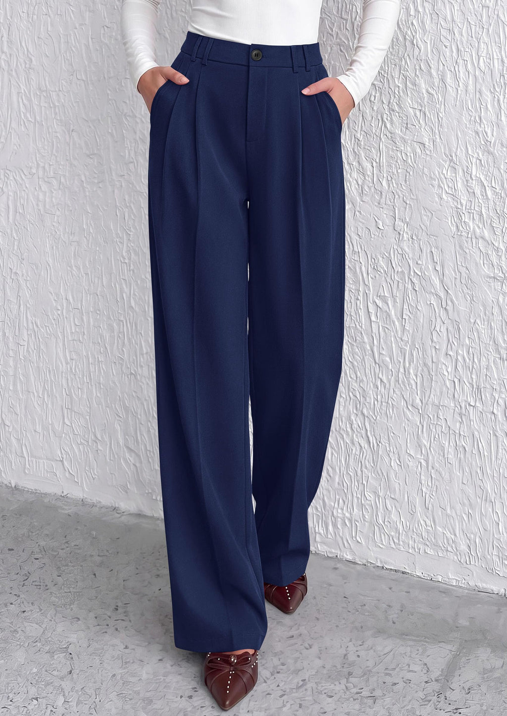 PRETTYGARDEN Women's Dress Pants Wide Leg Flowy Trousers High Waisted Palazzo Pants, Pleated Front, Side Pockets, Work Office Wear, Business Casual Outfits, Fall Fashion Clothing