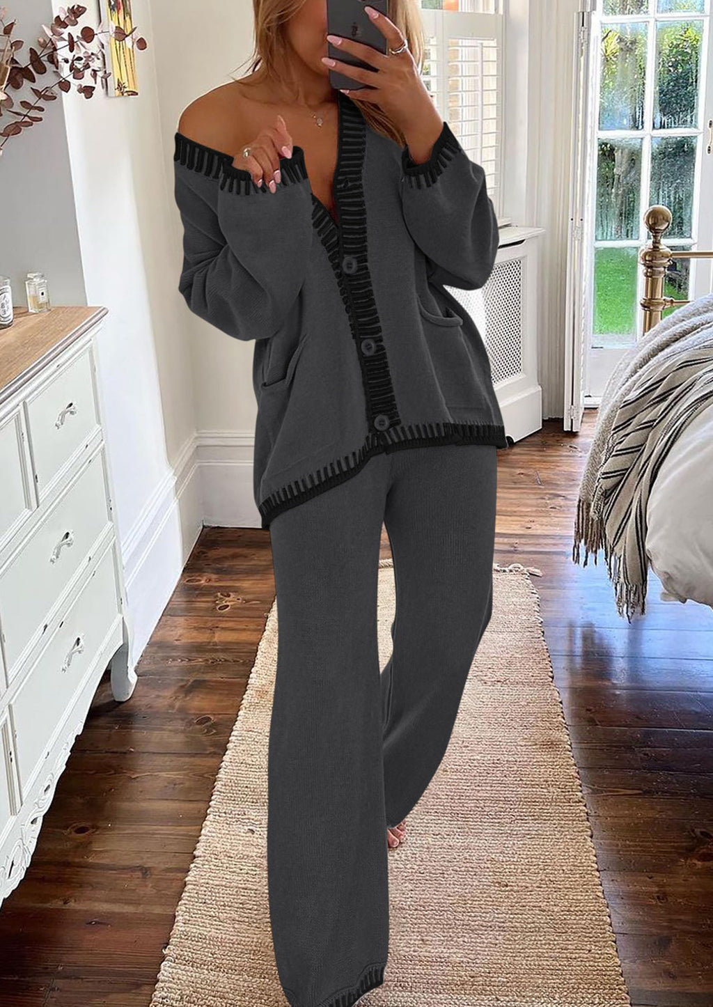 PRETTYGARDEN Lounge Sets for Women Fall Loungewear 2 Piece Outfits Cardigan Sweaters Track Suit Matching Winter Clothing