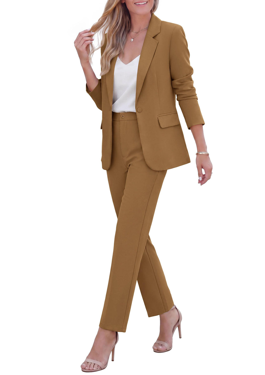PRETTYGARDEN Two Piece Sets for Women Dressy Pant Suits Lapel Blazer,Straight Leg Dress Pants,Professional Interview Suit Set,Business Casual Outfits,Office Work Clothes,Fall Winter