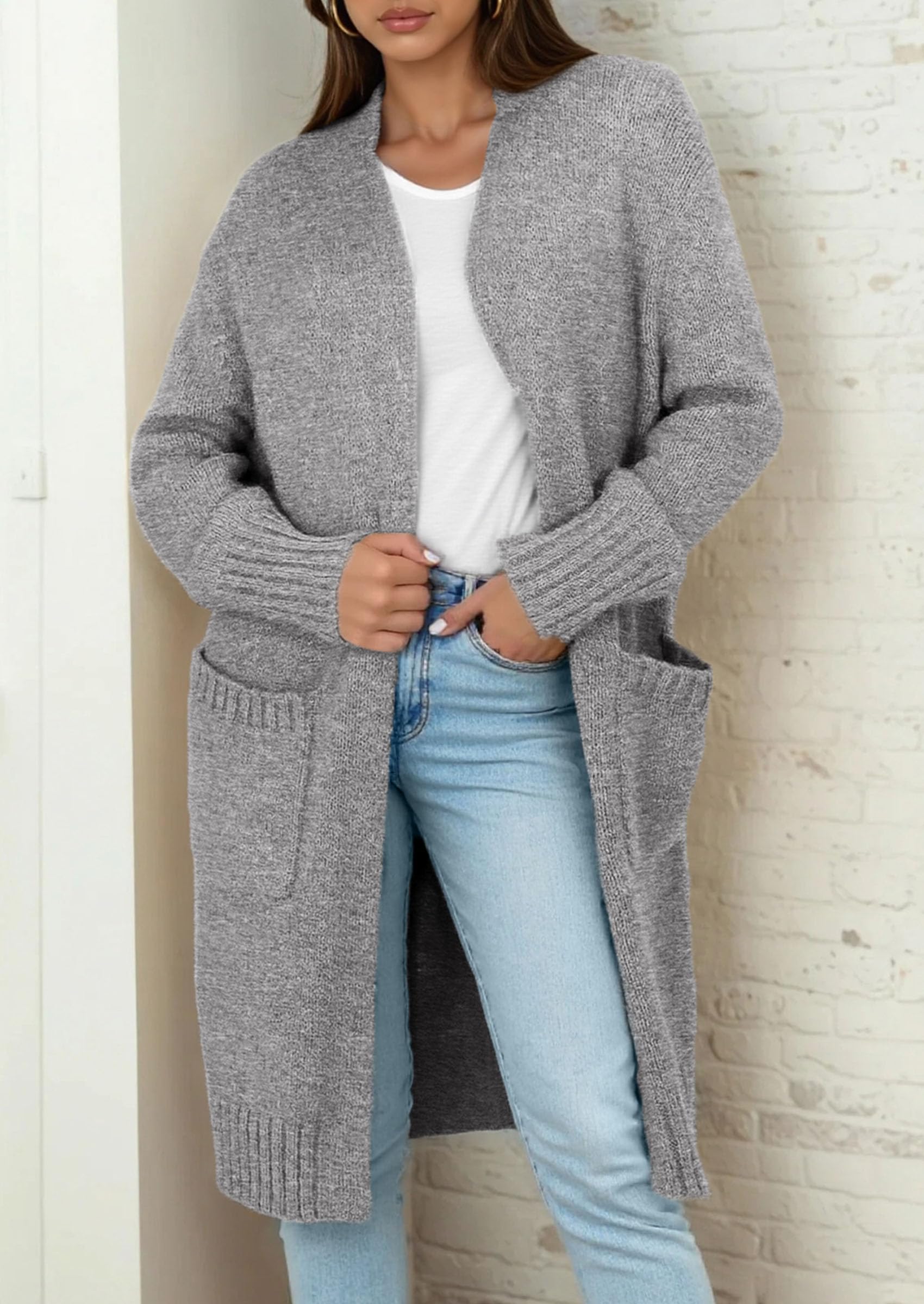 PRETTYGARDEN Fall Long Sleeve Cardigan Sweaters for Women Trendy Winter Open Front Loose Knitted Cardigans with Pockets