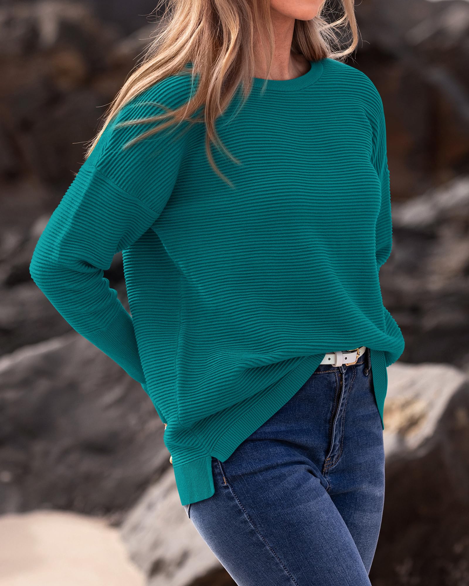 FreshPrettyFall Sweaters for Women Casual Long Sleeve Sweater Striped Loose Fit Pullover Tops