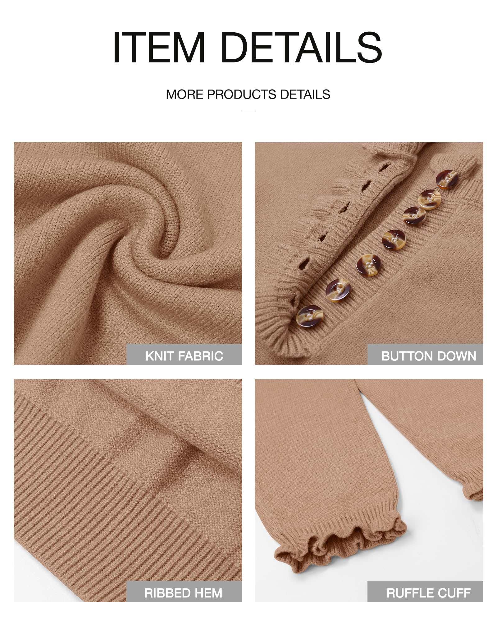 FreshPretty Womens Sweaters Fall Winter Clothes Long Sleeve Button Down Ruffle Crew Neck Casual Knitted Pullover Tops