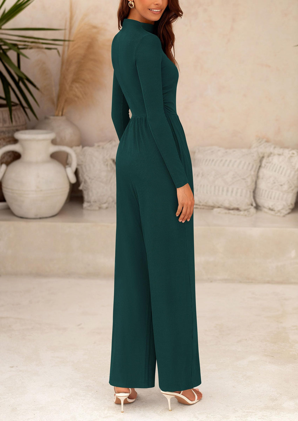 PRETTYGARDEN Womens Jumpsuit Dressy Casual Spring Fall Fashion One Piece Outfits Long Sleeve Mock Neck Wide Leg Pants Rompers