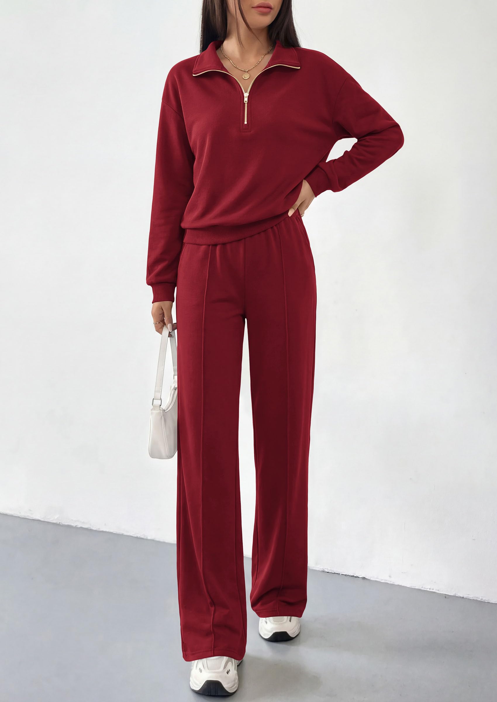 PRETTYGARDEN Women's Lounge Sets 2 Piece Outfits Sweatsuits | Half Zip Pullover Sweatshirts, Wide Leg Pants Pockets, Matching Workout Tracksuits, Airport Travel Resort Wear, Fall Clothes