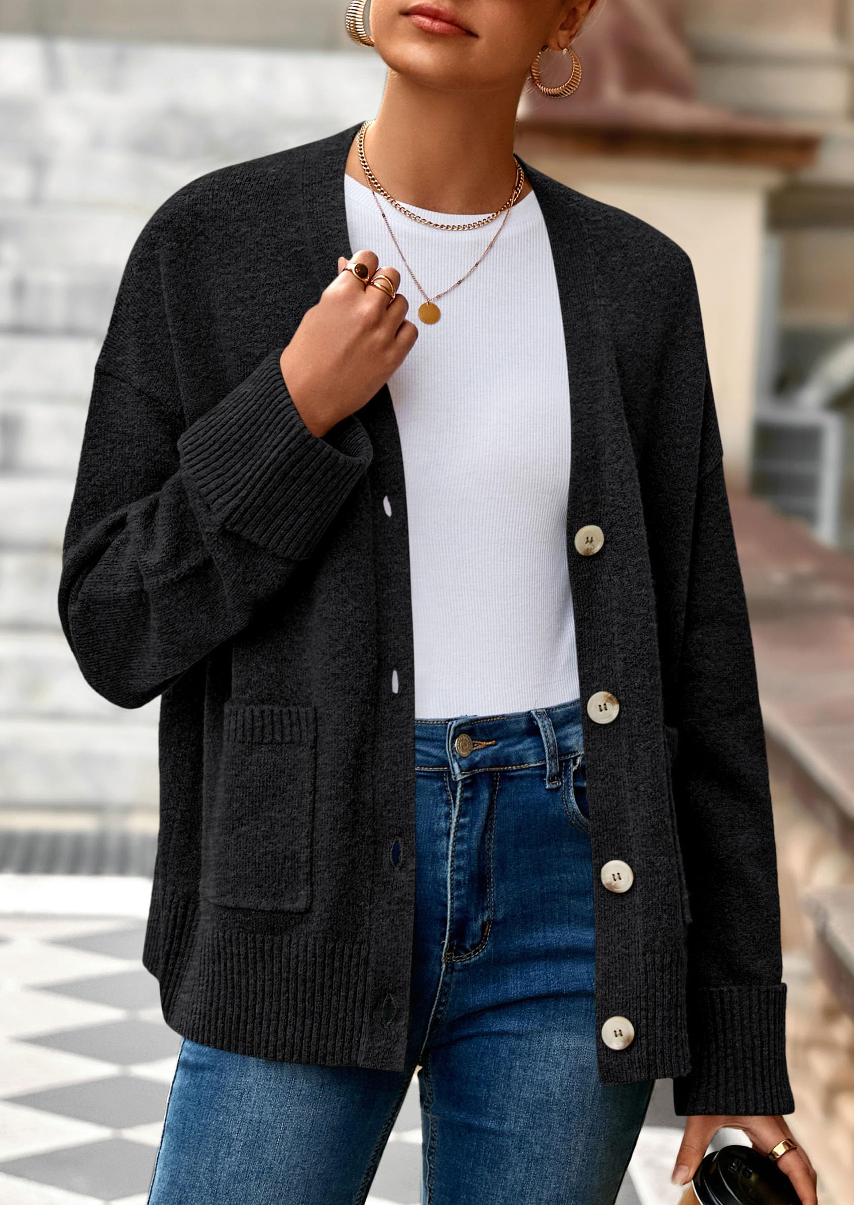 PRETTYGARDEN Women's Oversized Cardigan Sweaters Trendy Chunky Knit Long Sleeve V Neck Button Down Fall Winter Outfits