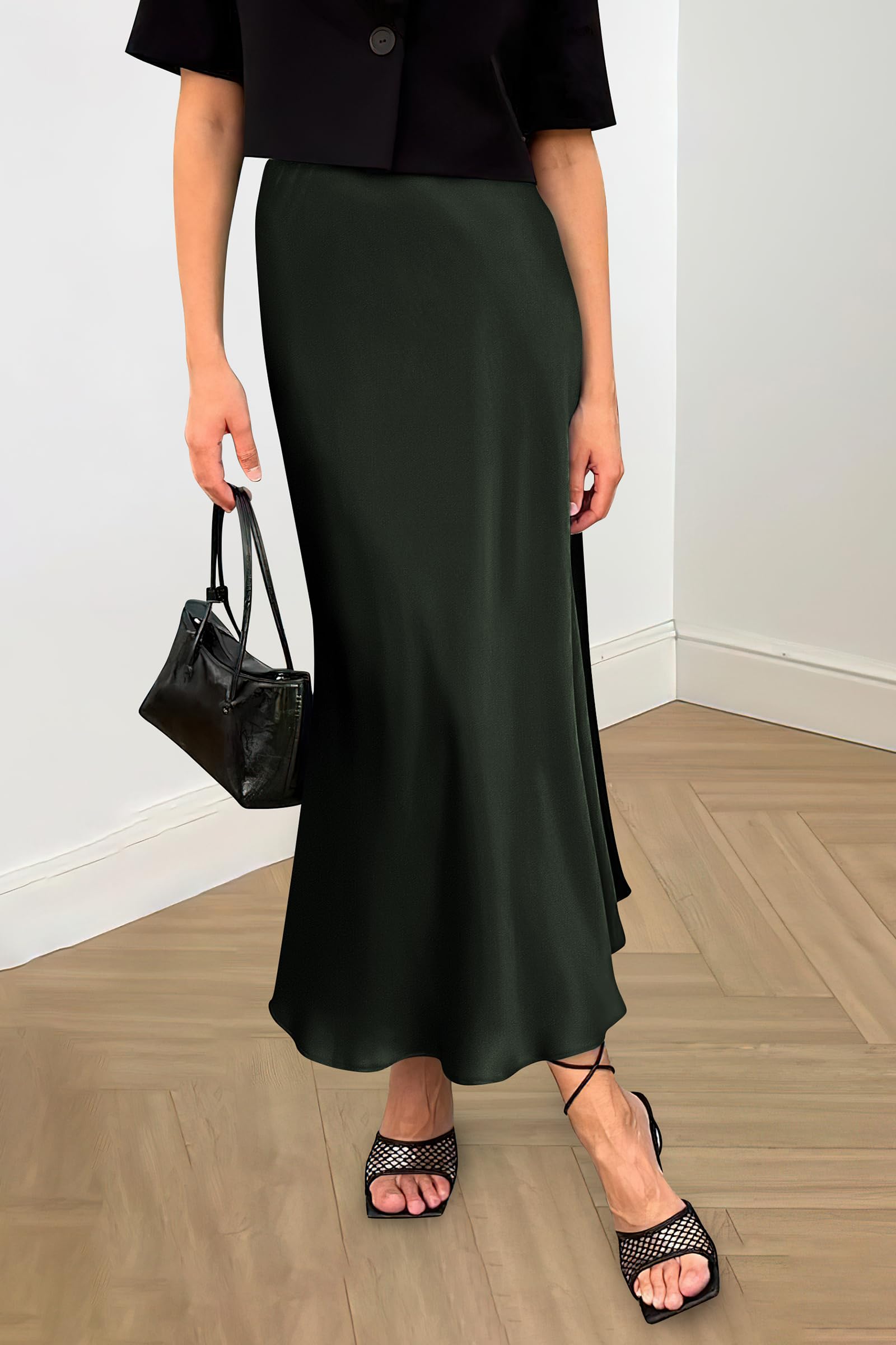 PRETTYGARDEN Women's Satin Skirts Dressy Casual Fall High Waisted Cocktail Wedding Flowy Elegant A Line Midi Skirt