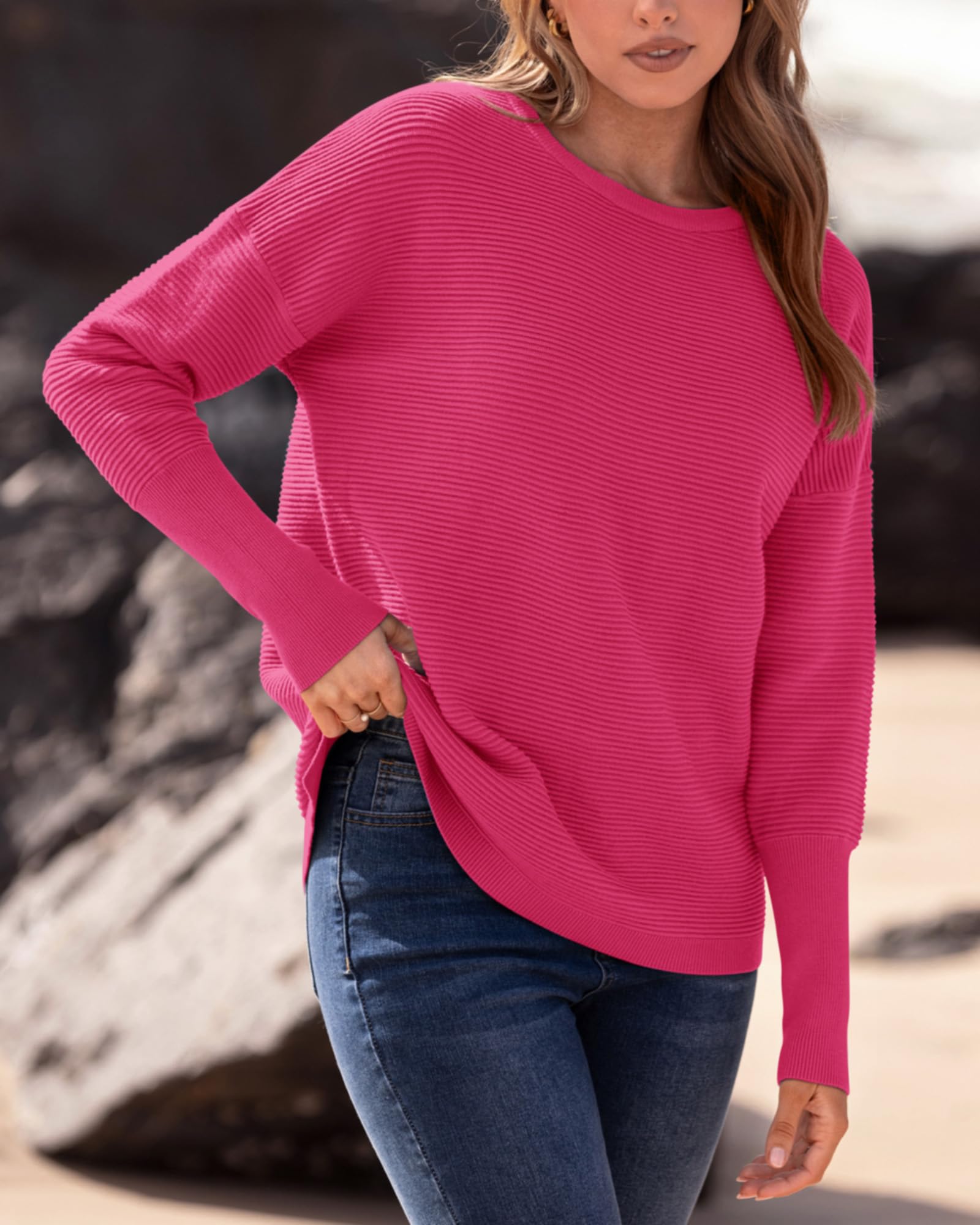 FreshPrettyFall Sweaters for Women Casual Long Sleeve Sweater Striped Loose Fit Pullover Tops