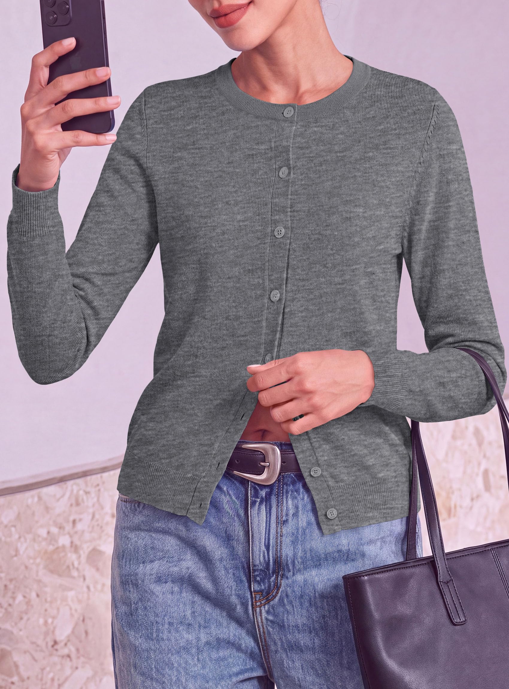 PRETTYGARDEN Lightweight Cardigans for Women Knit Sweaters Long Sleeve Button Down Shirts, Casual Work Office Going Out Tops, Fall Winter Layering Clothes, Bolero Shrugs for Dresses