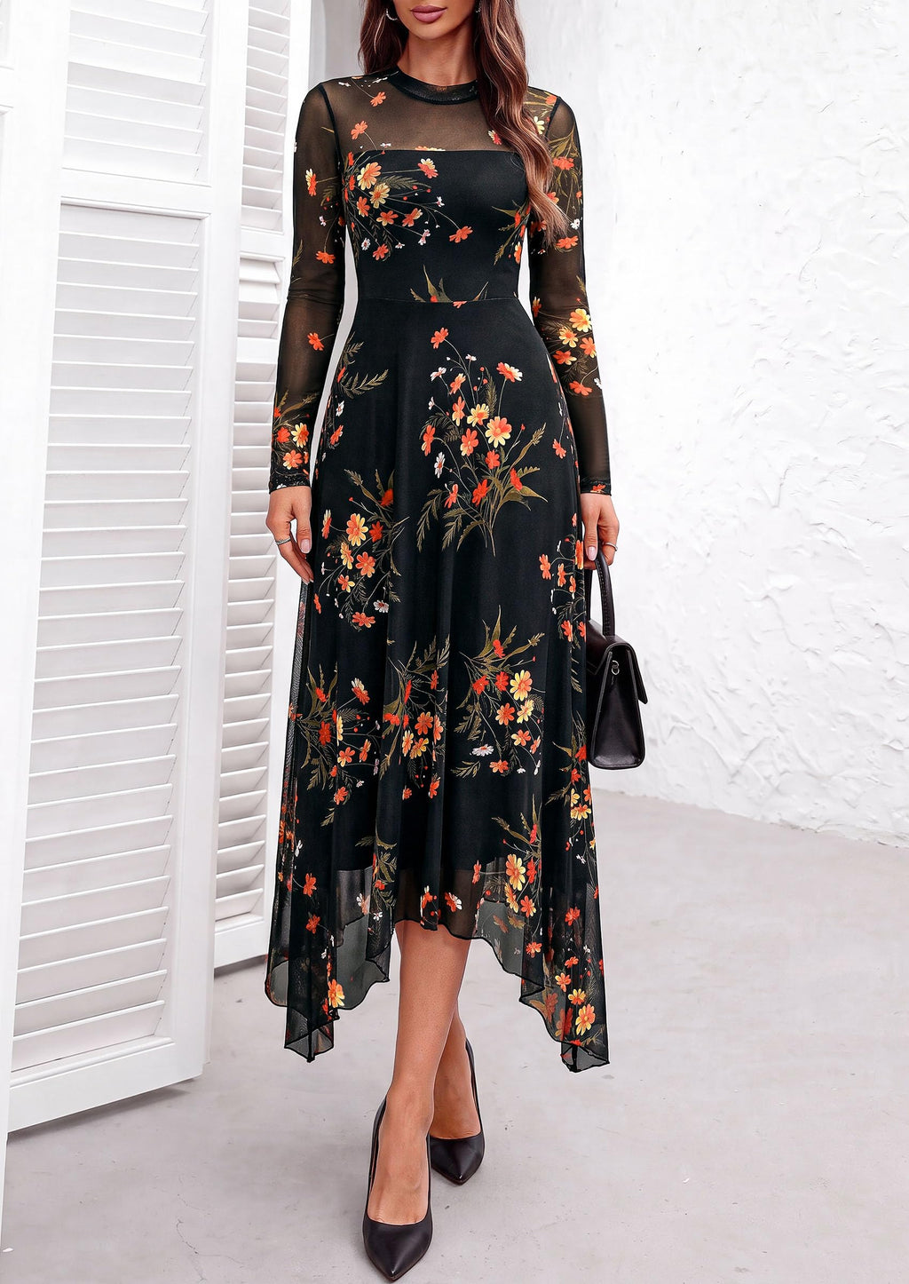 PRETTYGARDEN Women's Floral Mesh Midi Dress
