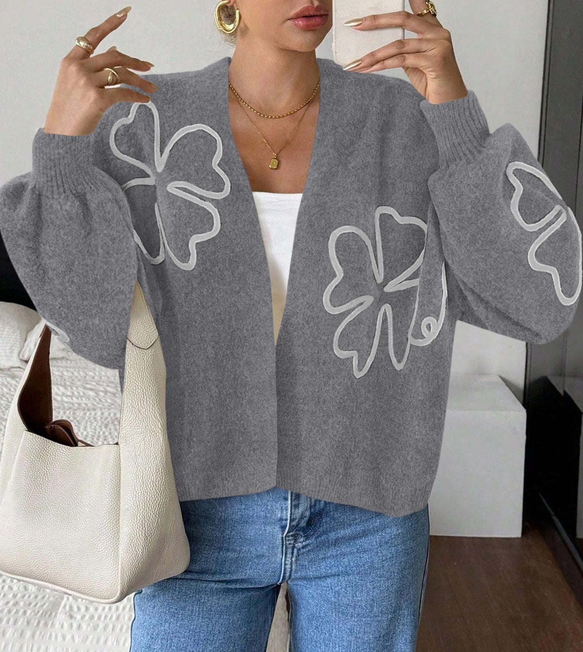 PRETTYGARDEN Women's Floral Oversized Cardigan Sweaters Trendy Fall Outfits Long Sleeve Sweater Jacket, Open Front Coat, Cozy Soft Chunky Knit, Casual Outerwear,Winter Fashion Clothing