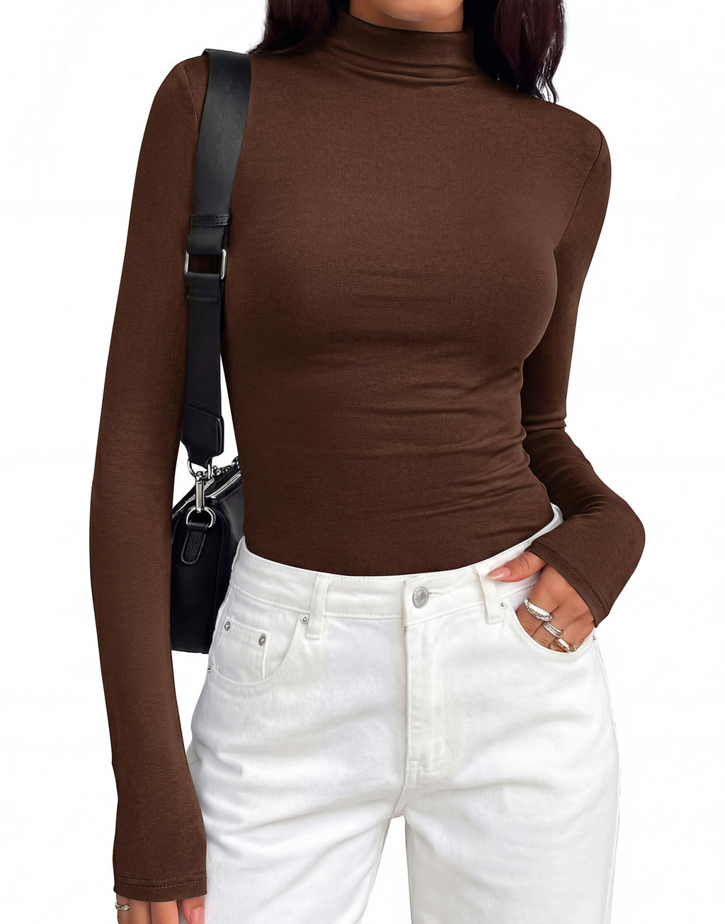 BTFBM Mock Tops for Women Fitted Long Sleeve Shirts Fall Fashion Clothing Thermal Layering Undershirts Going Out Outfits