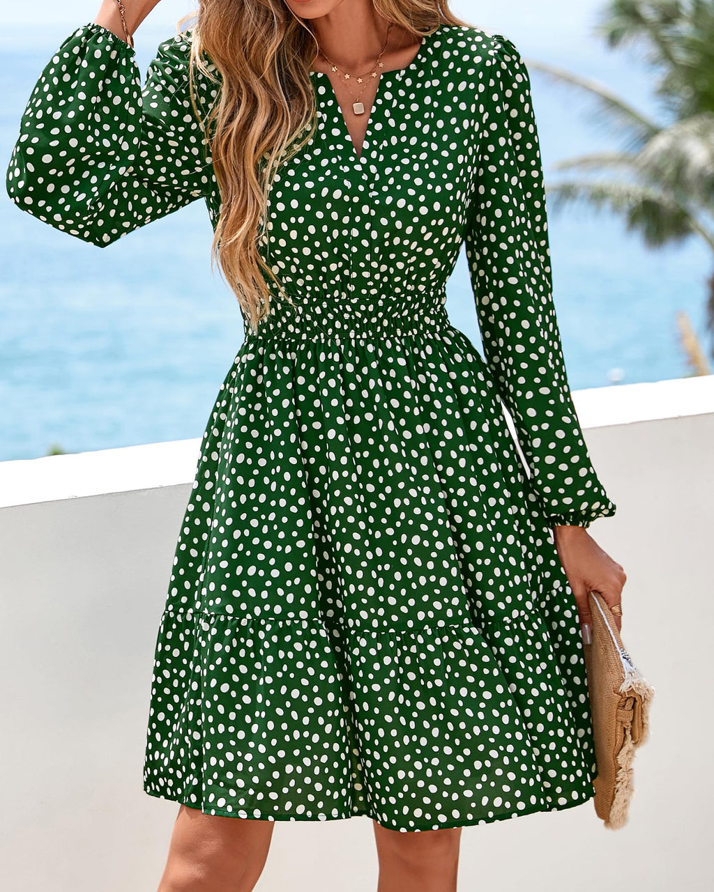 BTFBM Spring Dresses for Women Mini Long Sleeve Elastic Waist Summer Vacation Outfits Floral Wedding Guest Dress