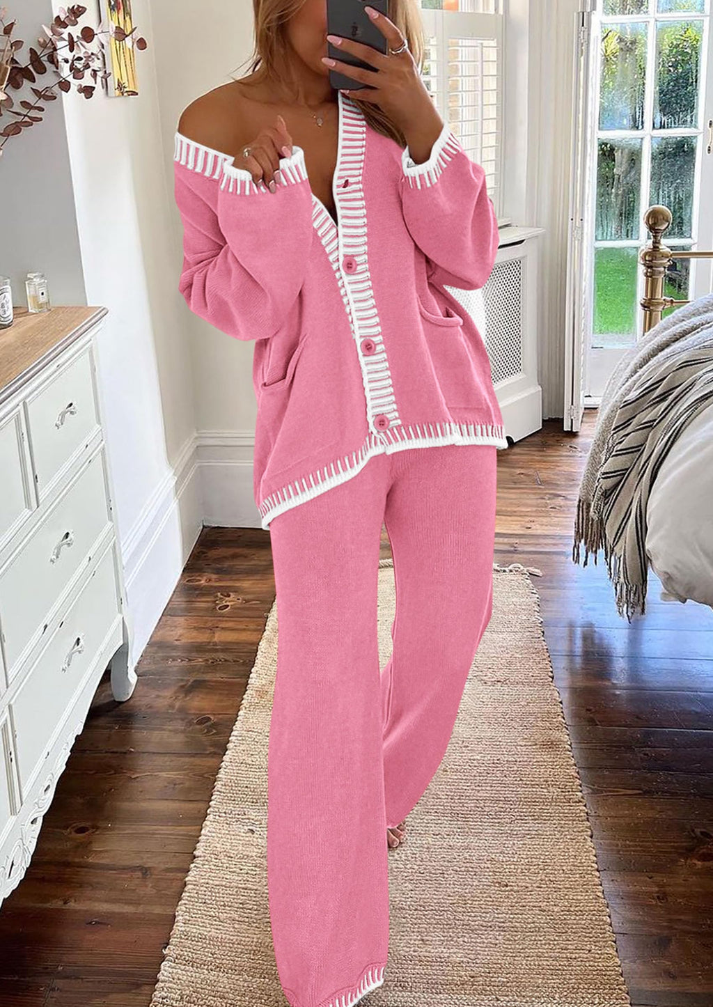 PRETTYGARDEN Lounge Sets for Women Fall Loungewear 2 Piece Outfits Cardigan Sweaters Track Suit Matching Winter Clothing